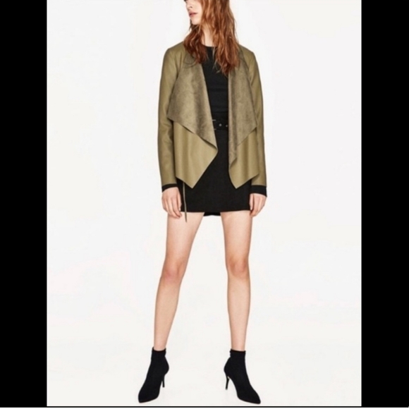 Zara Stretch Faux Suede Open Front Blazer - Picture 4 of 4